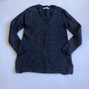 Stitches and Stripes Sweater Womens Extra Small Black Destroyed Grunge Ripped